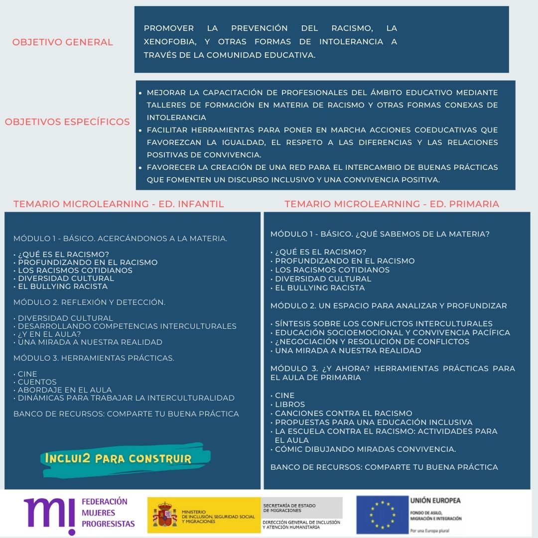 fmprogresistas's tweet photo. 📌Si perteneces a la comunidad educativa, y quieres promover la prevención del racismo y otras formas de intolerancia a través de educación en igualdad, te esperamos 2ª edición de estos microlearnings desde #Inclui2 para construir.
🗓 Del 28/10 al 18/11
✍️ https://t.co/zqDwg9y6zH https://t.co/K64X9sQzBO