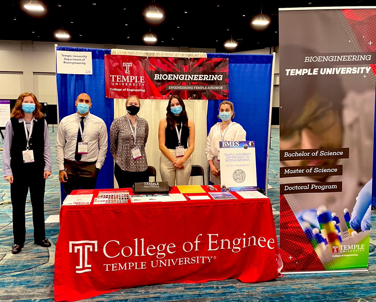templebioe's tweet photo. What a fantastic group of @templebioe students! You should stop by booth 220 to meet them, get some @TU_Engineering swag, and learn about our growing @templebioe department! @BMESociety #BMES2021 #TempleBioE #TempleBMES2021 https://t.co/xfH1wZXSTw