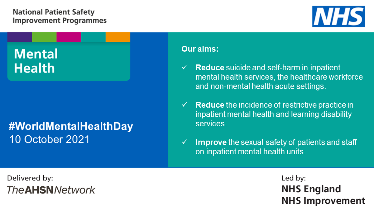 GMEC_PSC's tweet photo. It's #WorldMentalHealthDay on 10 Oct and we're sharing the aims of the @NatPatSIP Mental Health #PatientSafety programme. Find out how we're improving the safety of patients and staff in our leaflet: https://t.co/ovfyuflBr3 @WMHDay @AHSNNetwork https://t.co/shr8OM0uKw