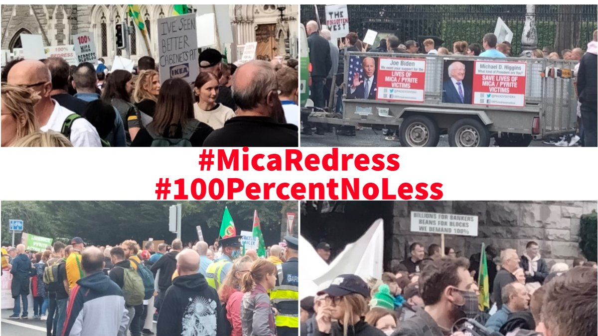 PBPRathdown's tweet photo. Our activists stand with the #MicaProtest .The government of Fianna Fáil, Fine Gael &amp; Green Party have a responsibility to act NOW. They can't abandon people to the consequences of corrupt businesses taking advantage of poor government regulation. 

#MicaRedress #100PercentNoLess https://t.co/okq0c2d1bo