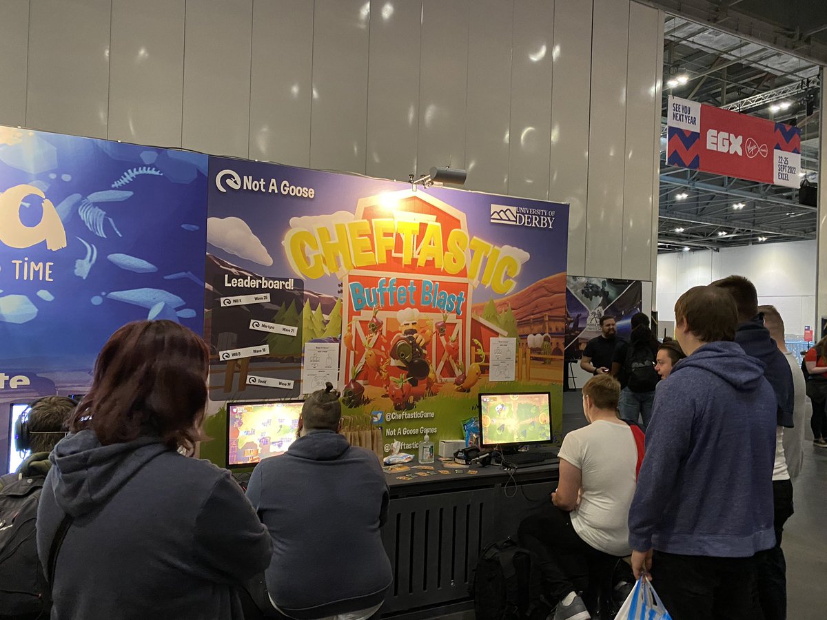 NotAGooseGames's tweet photo. Day 2/4 at the @CheftasticGame stand. Positivity all round ❤️

#NotAGoose #EGX2021 #indiegamedev #Indiegame #steam https://t.co/FqrTxe5kz4