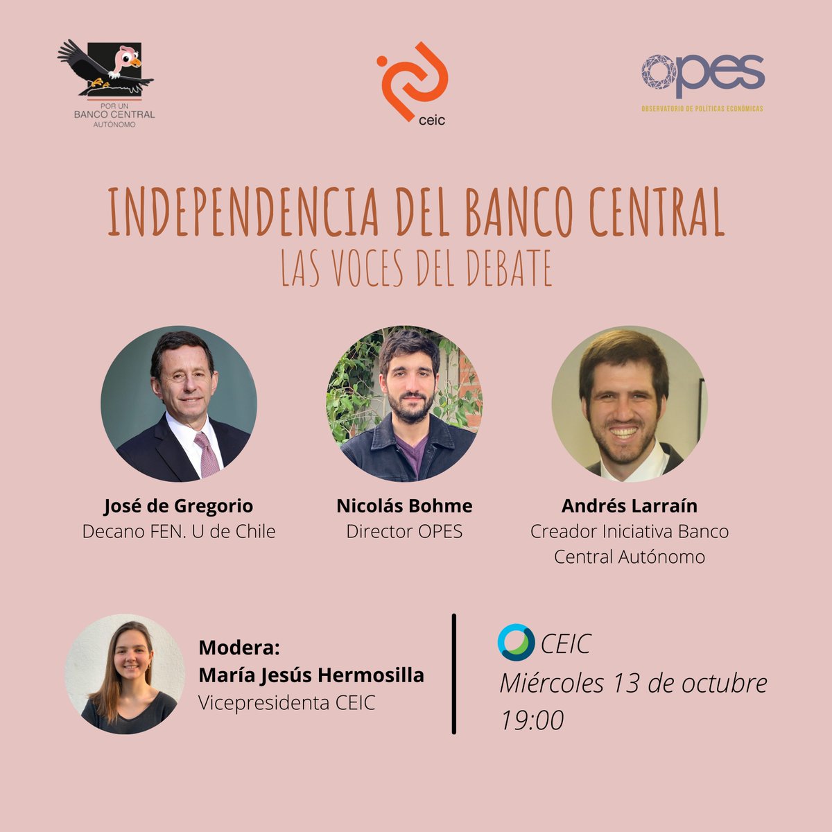 ceic_uch's tweet photo. INDEPENDENCIA DEL BANCO CENTRAL, LAS VOCES DEL DEBATE 🏦

¡Acompáñennos este miércoles 13 de octubre a las 19:00 en esta conversación junto a distintas voces del debate sobre la independencia del Banco Central! 

Link del conversatorio a través de Webex: https://t.co/5UuWFnu1Cm https://t.co/ij6zp11XpC