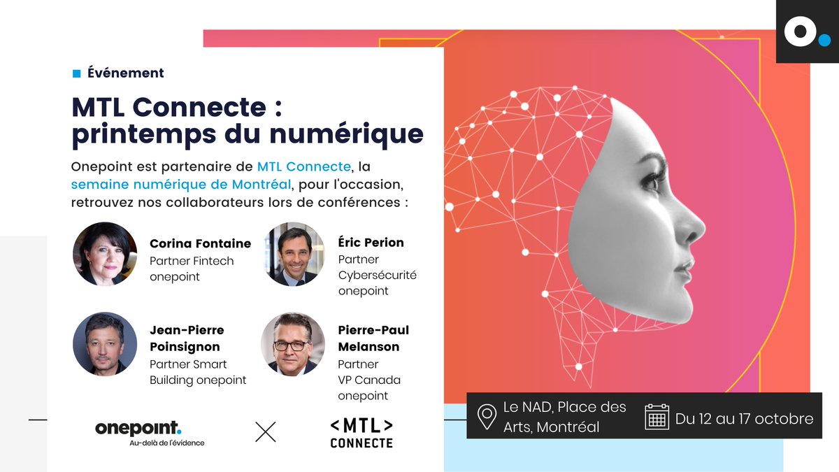 ppmelanson's tweet photo. @onepoint est partenaire de l'événement #MTLConnecte, un événement printemps numérique hybride, qui aura lieu à Montréal du 12 au 17 octobre.nger avec nos experts sur notre stand virtuel.
Inscrivez-vous ! → https://t.co/nGXvjh1gAj https://t.co/P2UndEjPke