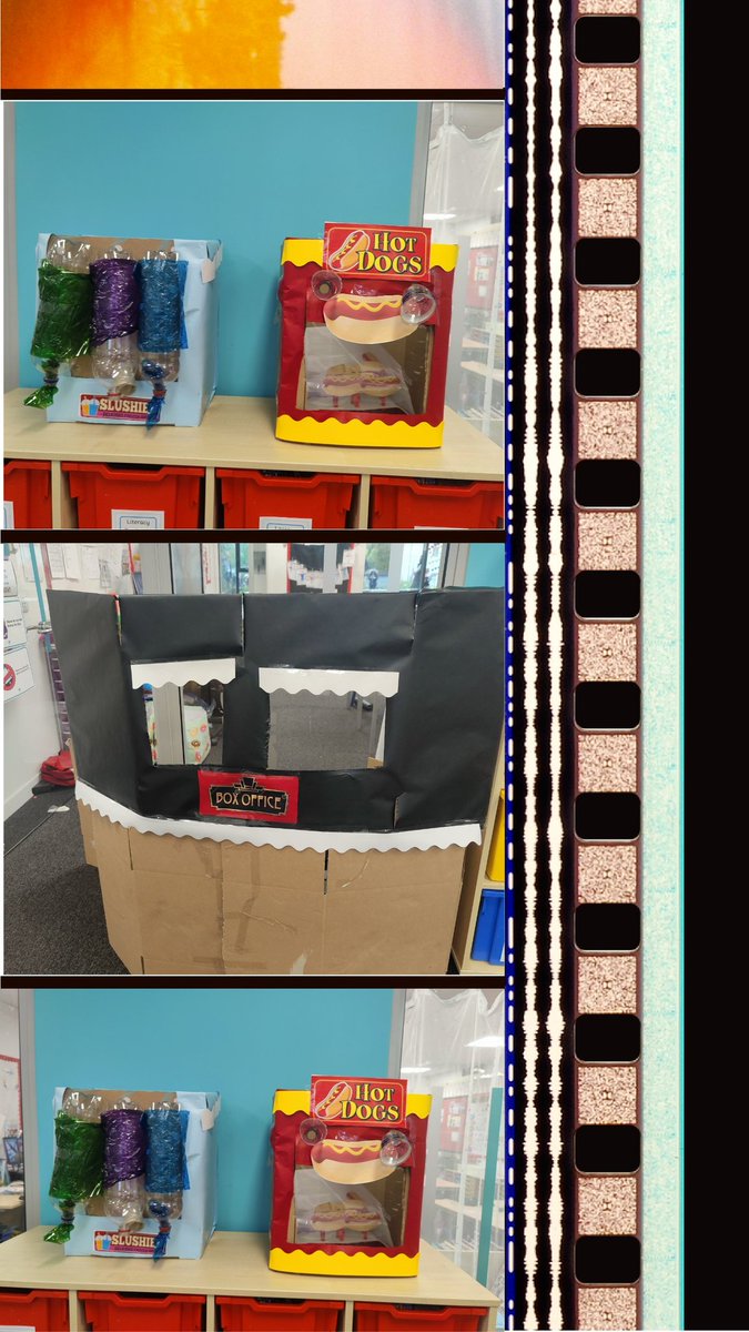 MrsDorrianStN's tweet photo. It's Cinema Day in P2/3. We have been working hard to create some features of a cinema. It's amazing what you can make with cardboard boxes and plastic bottles.🎥🍿🎞️🎬🌭🍧❄️ We couldn't have done it without Miss Cowan's creative hands! @xxAngel_81xx @StPatricksPS15 #junkmodels https://t.co/4y5LYZDkS1