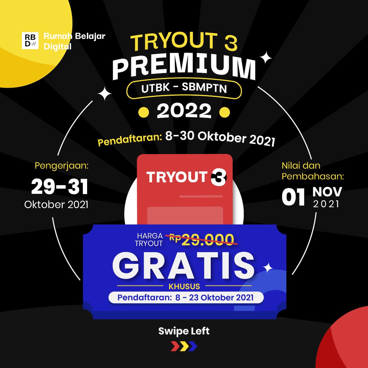 rbdigital_id's tweet image. TRYOUT 3 PREMIUM UTBK 2022 GRATIS!!!!!!
Caranya easy!
• RT atau Like tweet ini 
• Reply dengan tag 5 temanmu, lalu hastag #tryoutserasautbk #pastikankamusiap
• Follow twitter &amp;amp; subscribe youtube RBDigital
• Upload SS ke bit.ly/3DlqDGL
Buruan daftar sekarang juga 😉