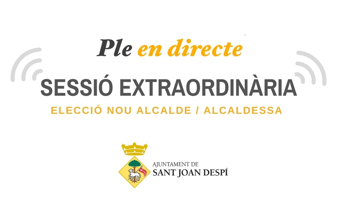 AjSJDespi's tweet photo. #PleSJD 👉Avui divendres 8, a les 19 h, se celebra la sessió extraordinària del Ple municipal per a l'elecció del nou alcalde o alcaldessa de Sant Joan Despí.

▶️ Podeu seguir el Ple en directe a https://t.co/8B90jSLjuT https://t.co/uloOYCRzYG