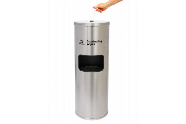 dreumex's tweet photo. Upgrade your restaurant, hotel, gym or other public place by adding a Dreumex Stainless Steel Stand. Put disinfection wipes in the top and they can be disposed of in the bottom. https://t.co/CBddufoHhc #wipes #cleaning #disinfection #hospitality #gym https://t.co/0nBXav1RMs