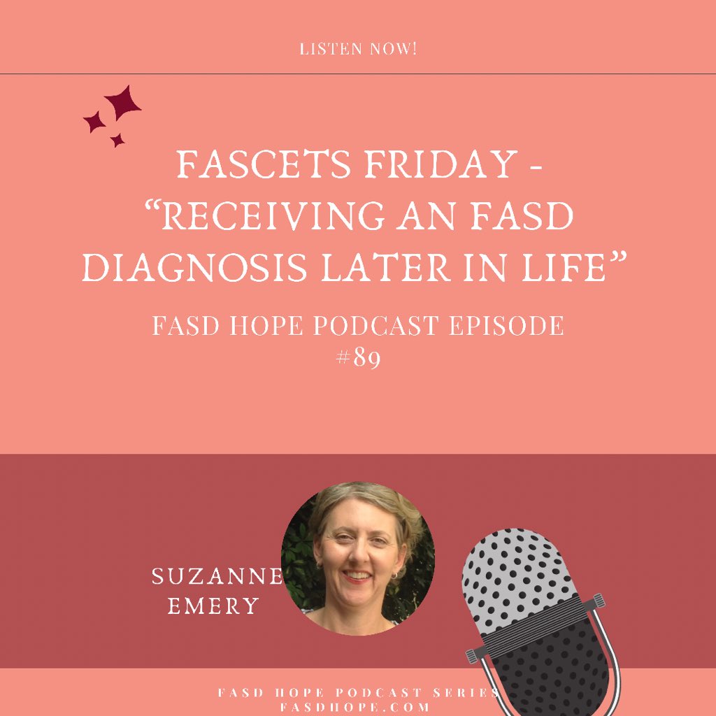fasdhope's tweet photo. It’s #fascetsfriday! Episode 89 is available now & features Suzanne Emery of @FASCETS2. She teaches the importance of receiving an #fasd diagnosis later in life (it’s NEVER too late!) & how the #neurobehavioralmodel supports adults with #fasd & their families. #fascets #fasdhope https://t.co/cmKaOwbN0L