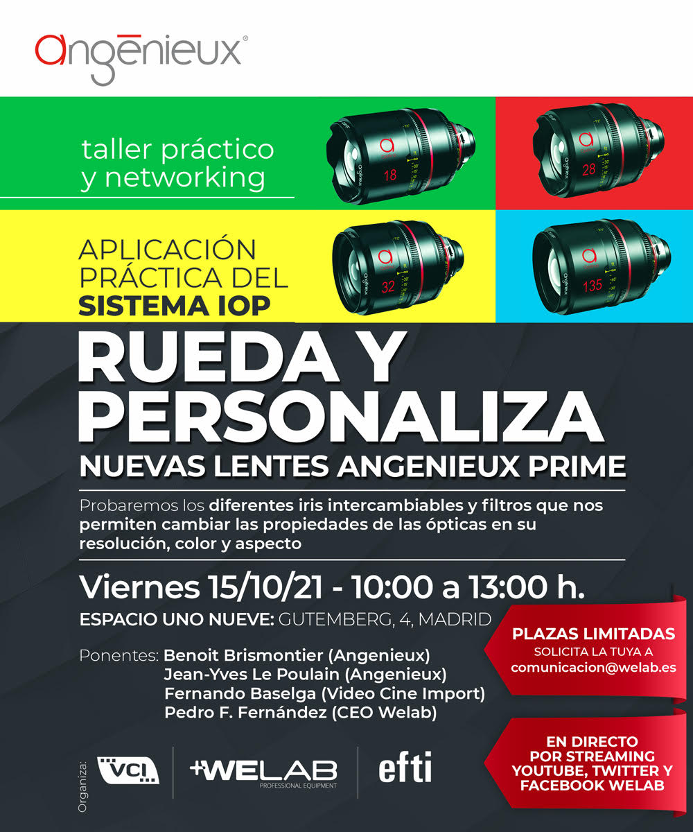 welabplus's tweet photo. ⚠️ Apúntate ya al taller práctico y networking que hemos organizado con @Efti & @videocineimport sobre #IntegratedOpticalPalette de las lentes @AngenieuxLenses Optimo Prime⚠️Viernes 15 de 10 a 13h en Espacio Uno Nueve🔥 Reserva en comunicacion@welab.es💥¡Te esperamos! #Taller https://t.co/FGX9C3fwsk