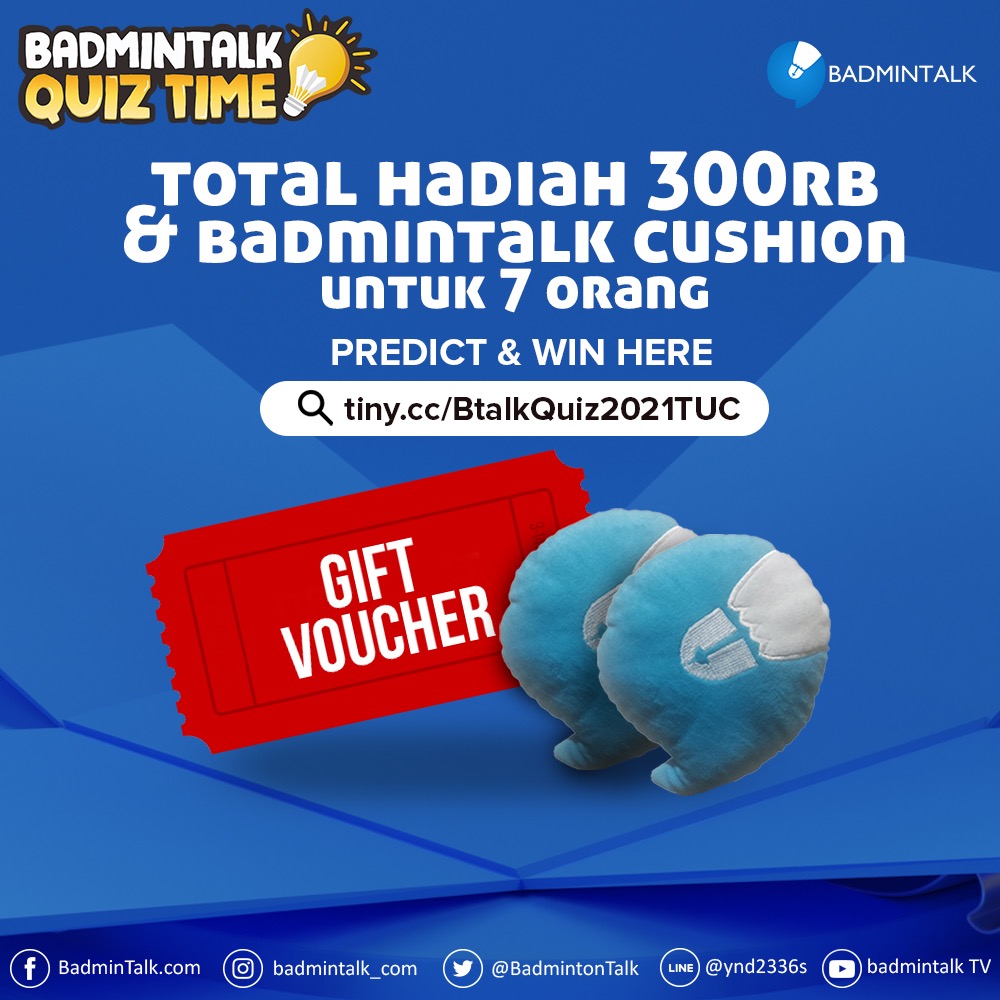 BadmintonTalk's tweet image. #FantasyBadminton is BACK!

Di edisi #ThomasUberCup2020 ada hadiah eksklusif cushion Badmintalk!

Pilih 20 jagoan kalian dan menangkan hadiah total 300k

RT+LIKE twit ini dan ikut kuisnya sebelum 9 Oct 2021 23:59 WIB

tiny.cc/BtalkQuiz2021T…

Ayo adu strategimu! #BtalkQuiz2021TUC