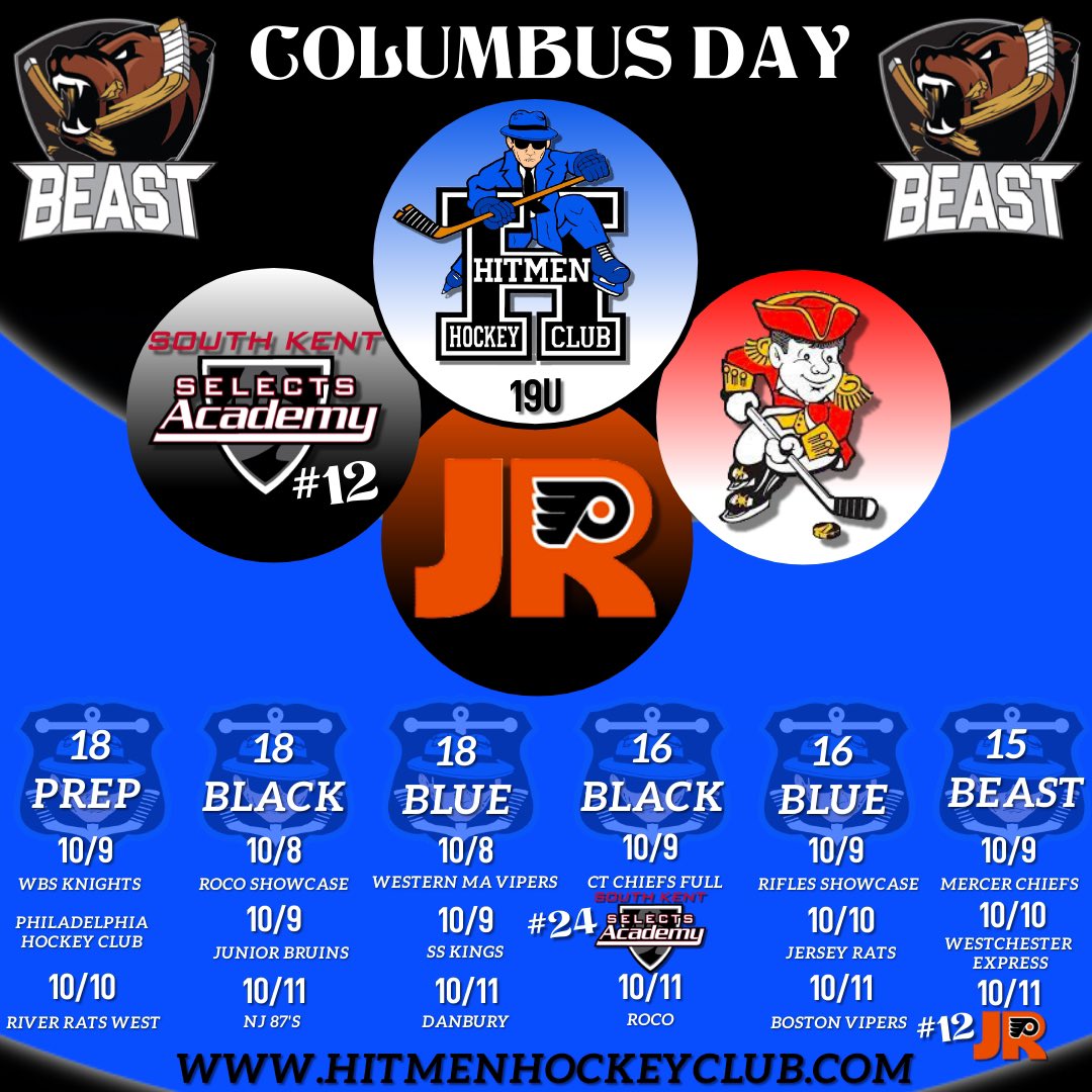 Bhealthynow's tweet photo. Exciting weekend for our teams as we head into @BEAST_SERIES Columbus Day Showcase!  Some HUGE matchups including our 16 Black and 19U taking on @SKSAHockey!  Good Luck to all teams!  @MarkDivver @NZPrepHockey #RollHitmen https://t.co/aznCWMYPU8