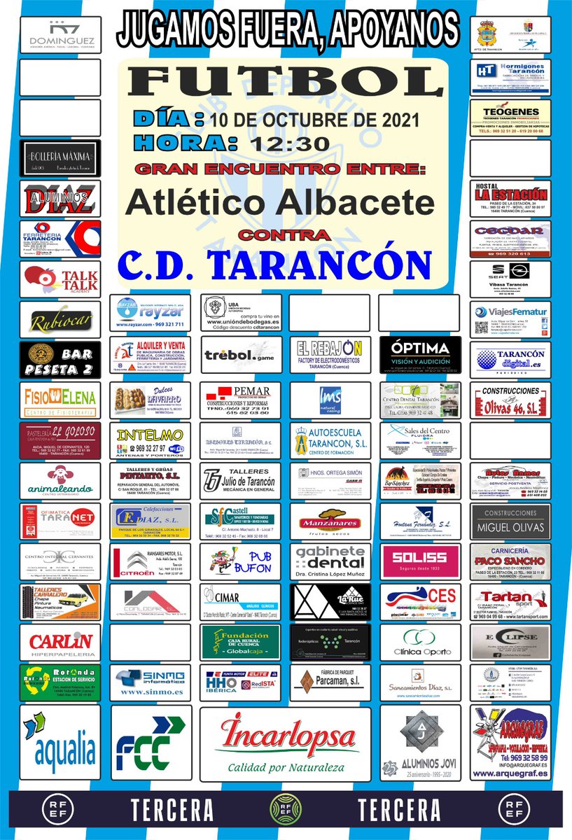 CDTarancon's tweet photo. ¡Este domingo es blanquiazul!

🆚 @AlbaceteBPSAD B
📅 10 de octubre
🕧 12:30
🏟️ Ciudad deportiva Andrés Iniesta
📍 Albacete
🏆 Jornada 6

⚪🔵

#VamosTarancón https://t.co/4TKn3P61up