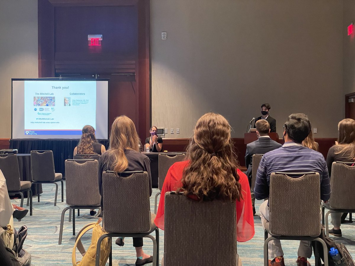 Incredible talk by @MagBillingsley’s protégé and @MJMitchell_Lab @pennbioeng undergrad Savan Patel on how hydroxycholesterol incorporation into LNPs enhances mRNA delivery to T cells! #BMES2021 @BMESociety