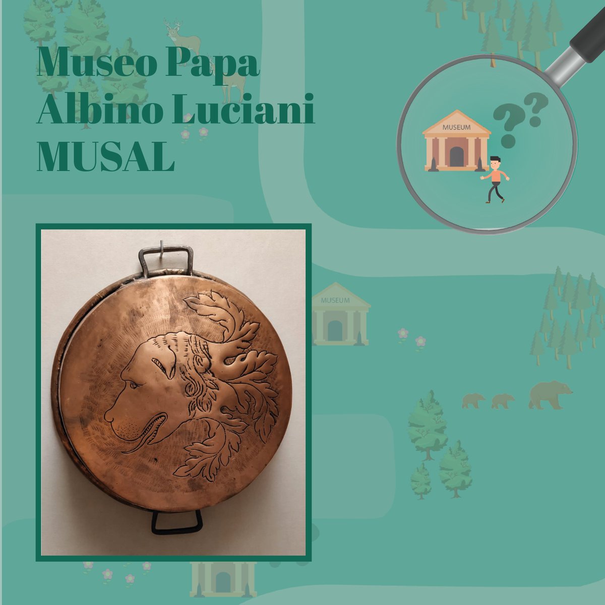 MuseoDolom_it's tweet photo. 🔎❌ La Caccia all'oggetto nei #dolomitesmuseum oggi si ferma al:

🌿Museo Papa Albino Luciani MUSAL 

🧀L'oggetto che vi invitiamo a scoprire è una forma per il formaggio in rame con incise le iniziali di Don Antonio dalla Lucia

@DolomitesUNESCO https://t.co/LTyp5AbcXm