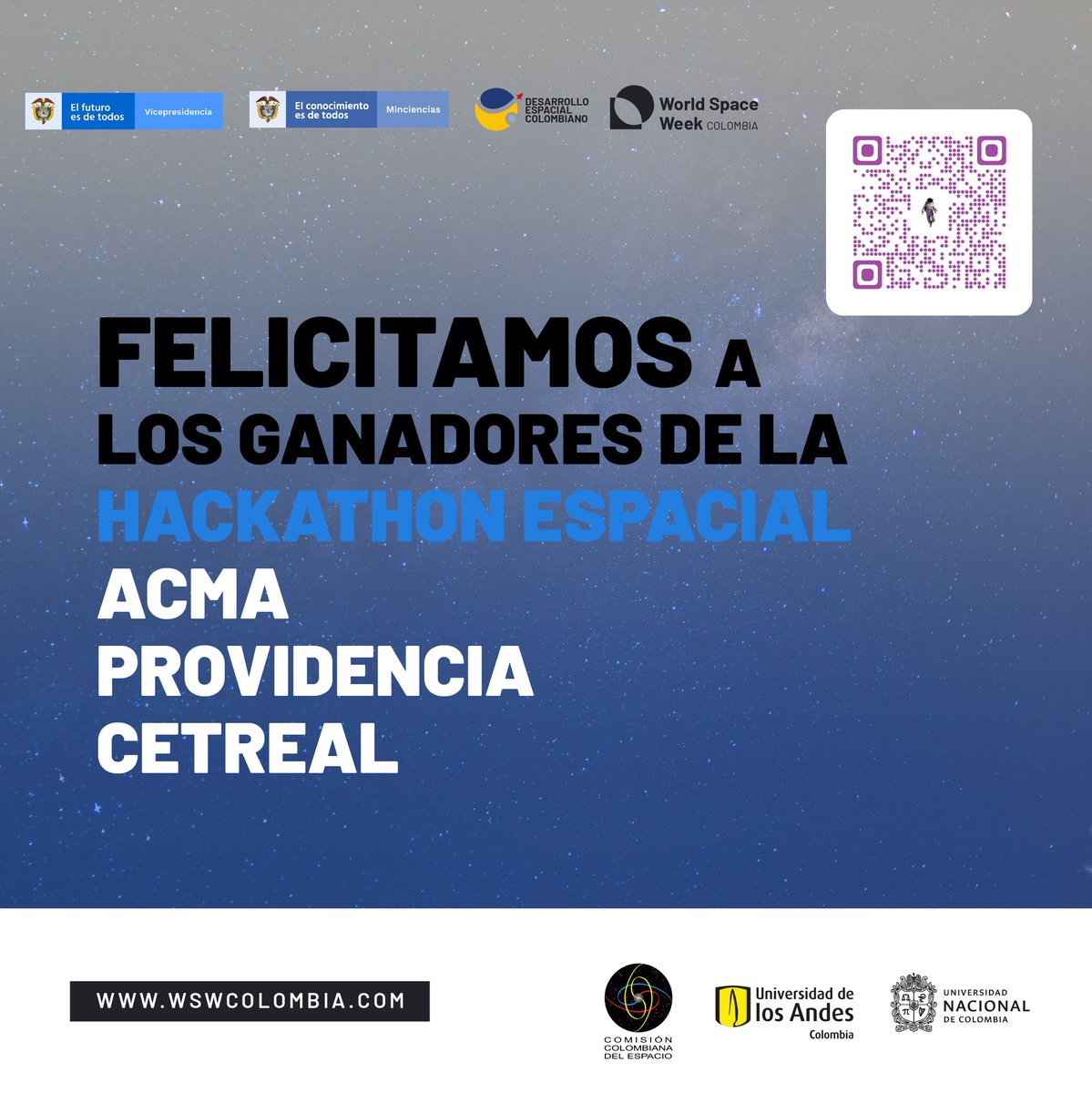 #WSWColombia2021 | Felicitaciones a los ganadores de la Hackathon Espacial 2021 🥳🥳🥳 

@acma_mde #Provodencia #CETREAL