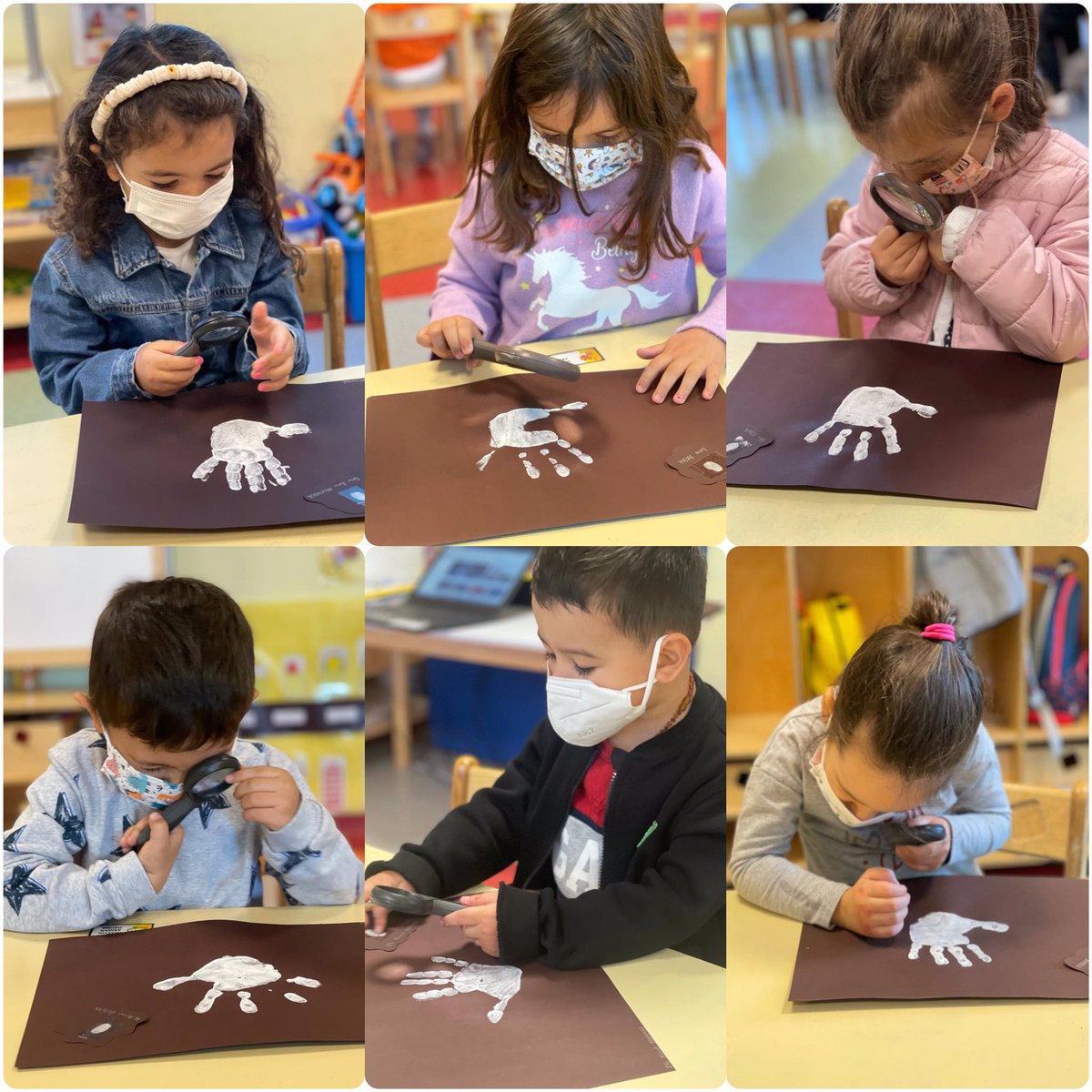 💛4 yaş grubu öğrencilerimiz, talk pudrası ile çıkarttıkları el ve parmak izlerini büyüteç yardımıyla yakından incelediler. 🔍✋🏻👆🏻🔎 
“Ellerimizin ve parmaklarımızın yaptığı işler nelerdir?” beyin fırtınası yaptılar. 🧠<a href="/ErkenCocukluk/">Hale Güneş</a>
<a href="/can_sukaraca/">Cansu Karaca</a>  
@Serap101012 
<a href="/ANKbahcesehir/">BK Ankara İncek Kampüsü</a>