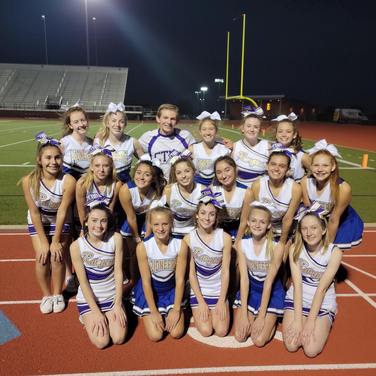 CTHSRangerCheer's tweet photo. Cheering with Boswell! 💜💛💙📣 
@emsisdathletics @BoswellHSCheer https://t.co/GrPP8rhVz4