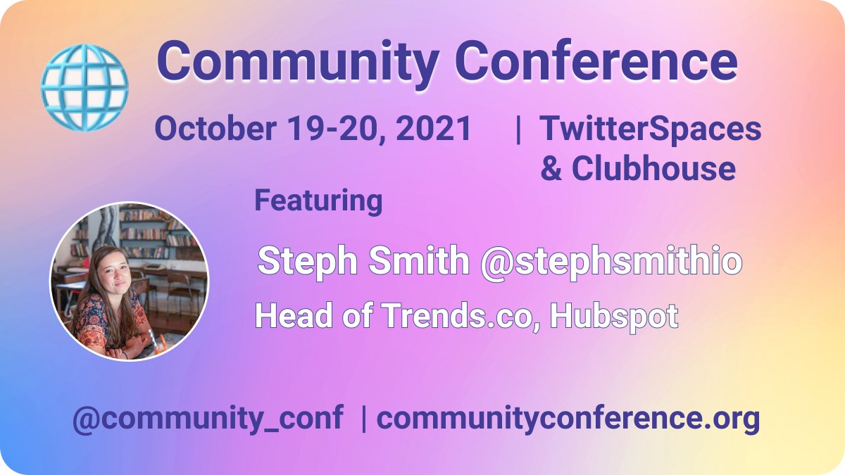 community_conf's tweet photo. Featured Speaker: Steph Smith

Steph is an amazing community builder who is leading https://t.co/2FKpBBGuB2 by @TheHustle (recently acquired by @HubSpot)

Register to learn from Steph and other amazing speakers:
https://t.co/SjfHxmdVfP

@stephsmithio https://t.co/ya4QULnqXN