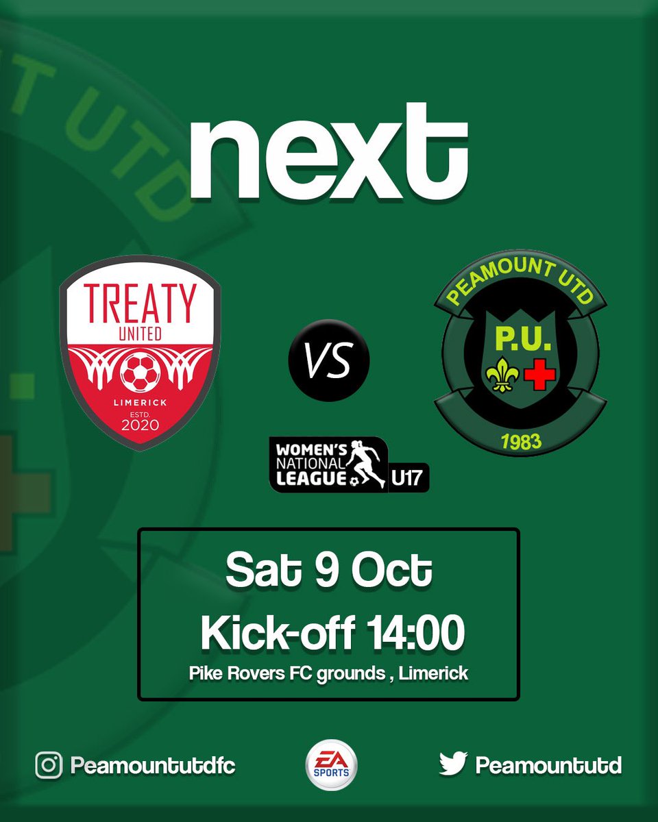 peamountutdfc's tweet photo. This weekend the U17 squad are in for a treat…
They’re going up against @TreatyUnitedFC for their next big match! Kicking off at 14:00, it promises to be a super match.
@FAIreland
@LoiWomen
@EASPORTS
@DiscountSupp
#wnl #u17wnl #peautdfc #gopeamount https://t.co/hl4Uex8XtD