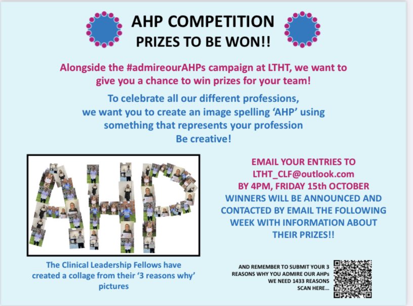 COMPETITION TIME ❗️With 6 days to go until AHP day and the launch of the strategy … we want you to keep getting involved. See poster below for details. #AHPsDay <a href="/ClfsLtht/">Clinical Leadership Fellows at LTHT</a> <a href="/janicevmartin/">Janice Martin</a>