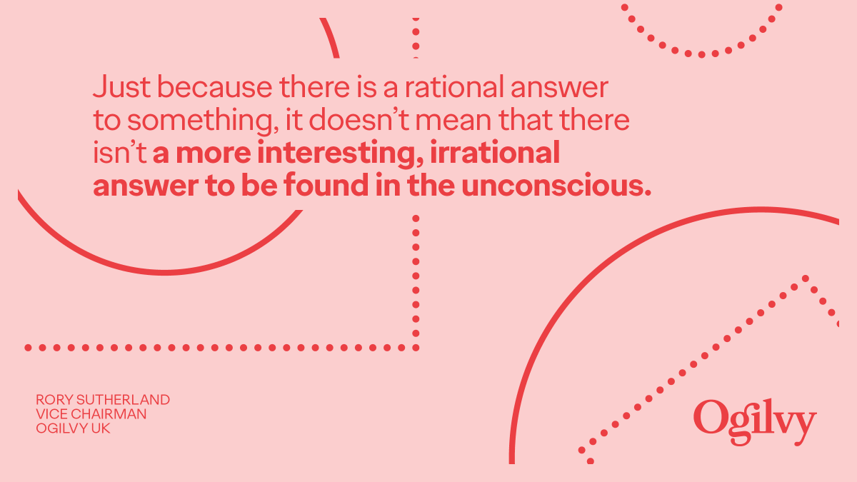 Ogilvy's tweet photo. We're wired to think rationally, but that doesn't always lead us to the best answer. Advice from Rory Sutherland (@rorysutherland), Vice Chairman, @OgilvyUK.

#AgencyVoices #FridayFeeling https://t.co/EBaYHzrhXN