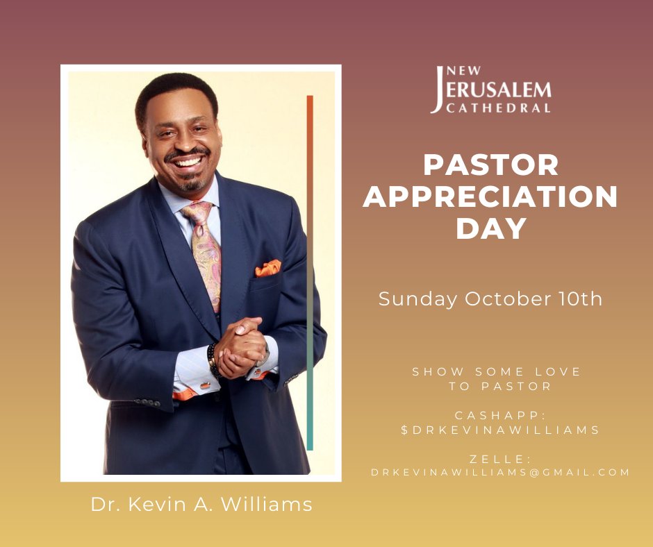 NewJCOfficial's tweet photo. October is #ClergyAppreciationMonth and Sun. October 10th is Pastor Appreciation Day

Show your love &amp; appreciation between now &amp; Sunday

Cashapp: $DrKevinAWilliams 
Zelle: drkevinawilliams@gmail.com 

We love you Pastor 💙

#PastorAppreciationDay  #DrKAW #DrKevinAWilliams https://t.co/eoCsSj6pH0