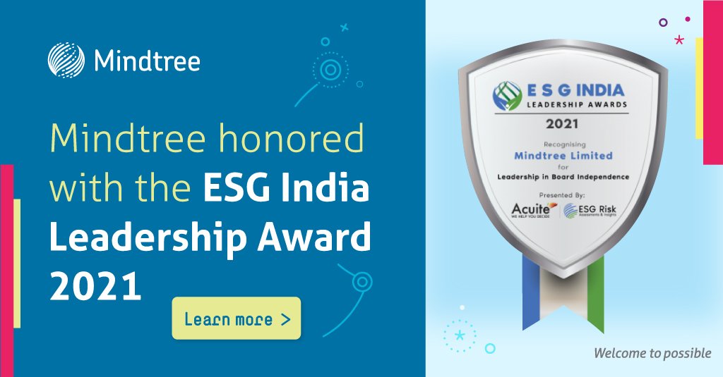 KarlaAtMT's tweet photo. Mindtree has been honored with the #ESG India Leadership Award for Board Independence by @acuiteratings. We're also ranked among the top 5 IT services companies &amp; top 10 NSE 500 companies across industry sectors in India for #ESG performance. https://t.co/3Y3krRzziW #ESGAwards https://t.co/kGR9rFPxEG