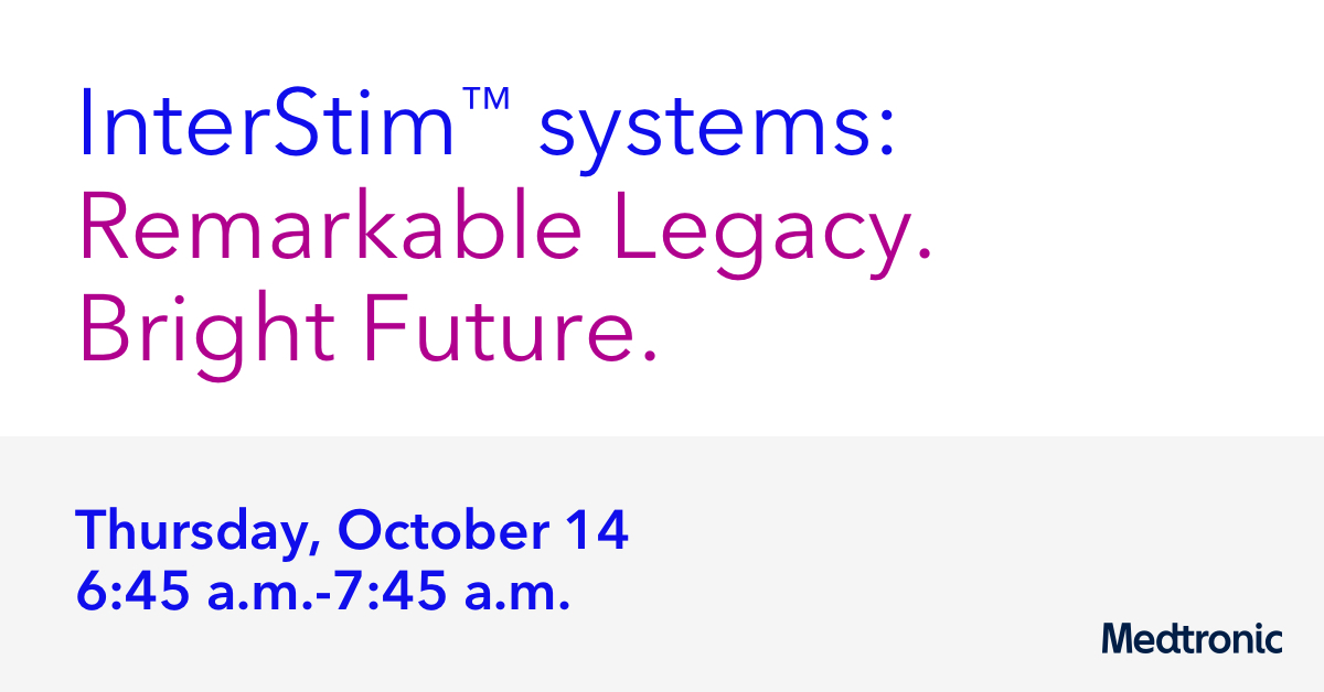 MDTPelvicHealth's tweet photo. Going to #PFDWeek21? Join us for breakfast 10/14, 6:45 - 7:45 AM, in the Sonoran Sky Salon 4 for "InterStim™ Systems: Remarkable Legacy. Bright Future" with Dr. Kevin Benson of @SanfordHealth https://t.co/lqKnIPPFKK 

See Important Safety Info: https://t.co/3s4MJJqs60 https://t.co/2f1TZ9Tb53