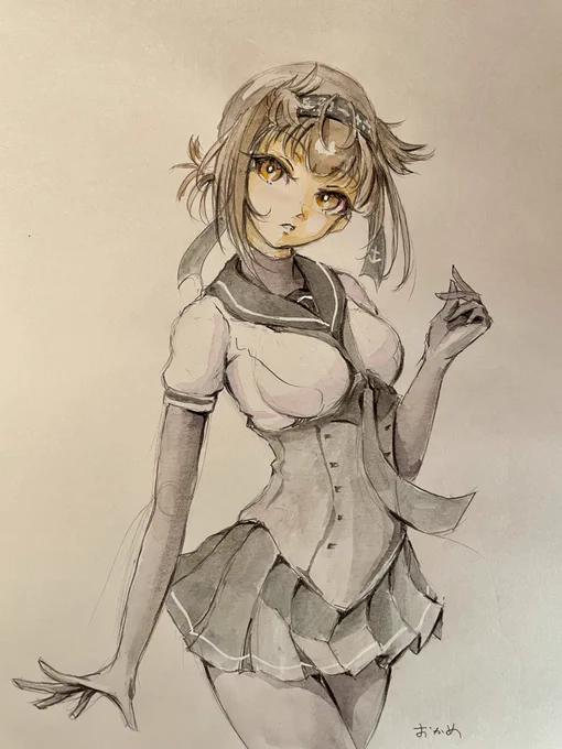 初月ちゃんでした。
久しぶりの水彩。。。

#艦これ版深夜の真剣お絵描き60分一本勝負
#艦これ版真剣お絵描き60分一本勝負_20211008 