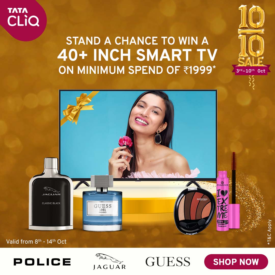 TataCLiQFashion's tweet photo. Shop beauty products worth ₹1999 or more and stand a chance to win a 40+ inch Smart TV* – The 10 on 10 Sale just keeps getting better and better, doesn't it? So, what are you waiting for? Get shopping! #NOMOtoFOMO
https://t.co/WlXFQDyVlj https://t.co/qOVHELkSEI