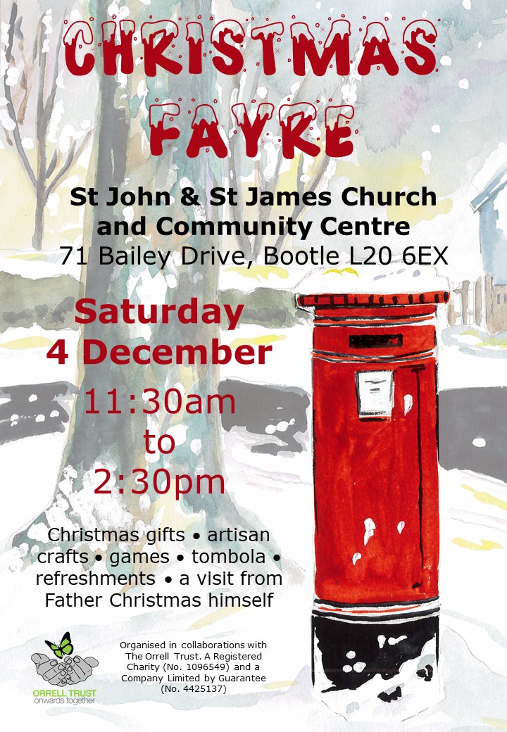 Date for your diary... The St John & St James Christmas Fayre takes place on Saturday 4 December. Please contact the office if you would like a stall 0151 933 2116 @maryorrelltrust @madeinbootle @StJohnandStJame