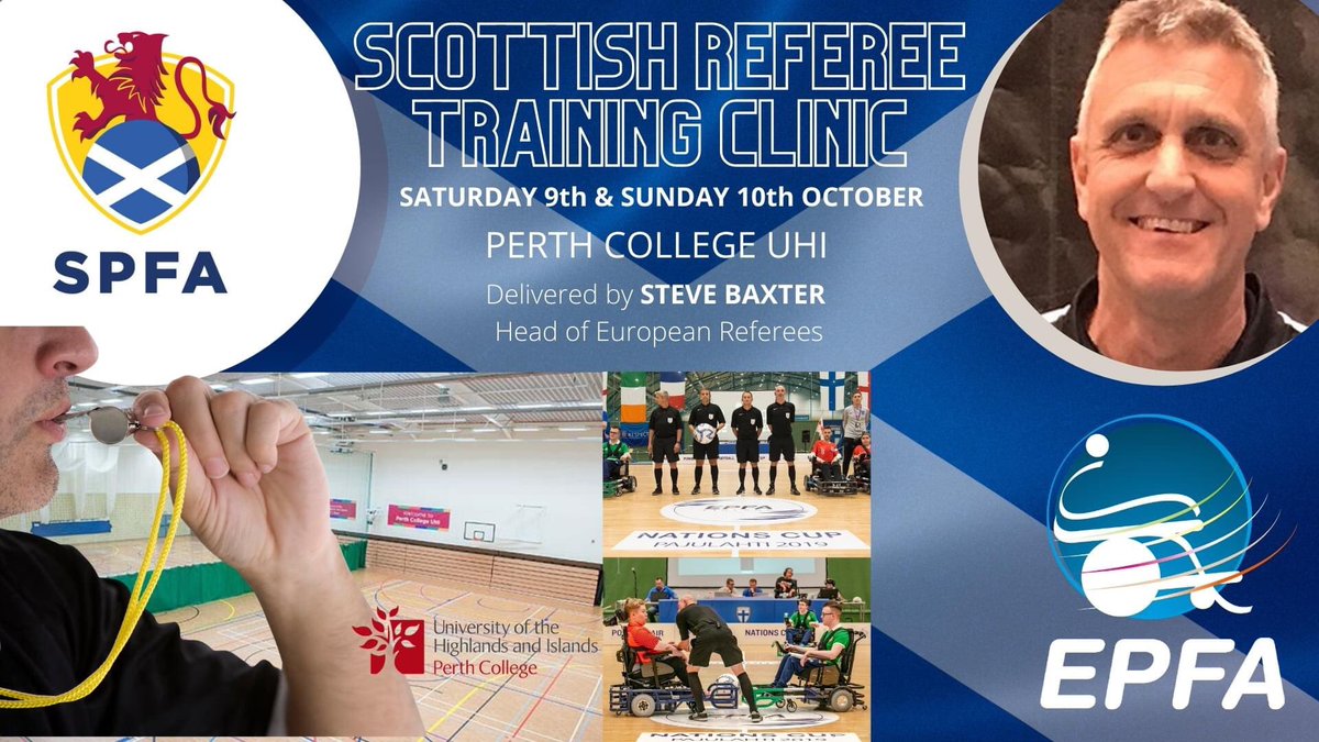 European Powerchair Football Association (@europepfa) on Twitter photo This weekend EPFA will be delivering another training course with the <a href="/The_SPFA/">Scottish Powerchair Football Association</a> for new Scottish referees. Hosted at Perth College UHI, Steve Baxter, Head of European Referees will deliver the course over two days Saturday 9th and Sunday 10th. Good luck to all the participants. This weekend EPFA will be delivering another training course with the <a href="/The_SPFA/">Scottish Powerchair Football Association</a> for new Scottish referees. Hosted at Perth College UHI, Steve Baxter, Head of European Referees will deliver the course over two days Saturday 9th and Sunday 10th. Good luck to all the participants.