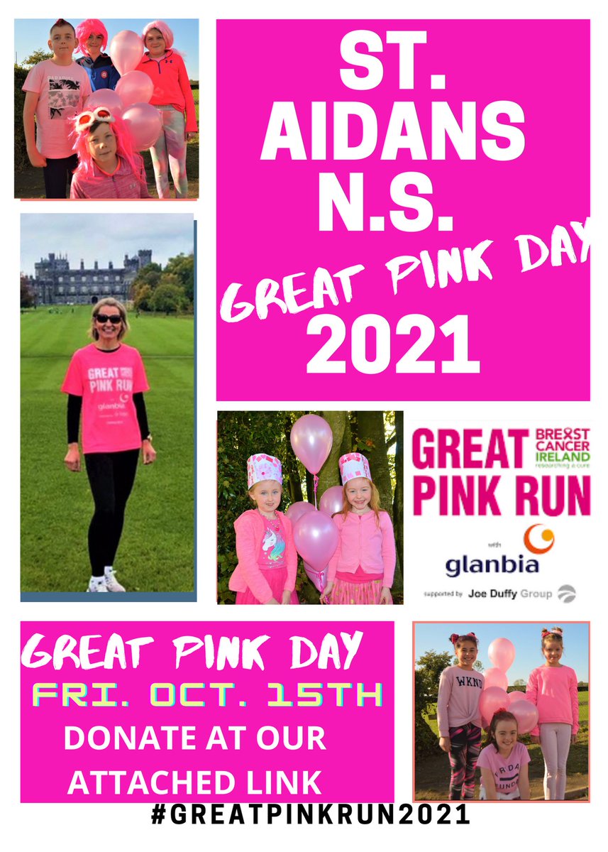 St Aidan’s NS will host a Great Pink Day next Friday with a Great Pink Walk for the whole school.

Please support this worthy cause that is close to our hearts by donating what you can at our attached link. 

Thank you 💖

eventmaster.ie/fundraising/pa…

@GreatPinkRun <a href="/BreastCancerIre/">BreastCancerIreland</a>