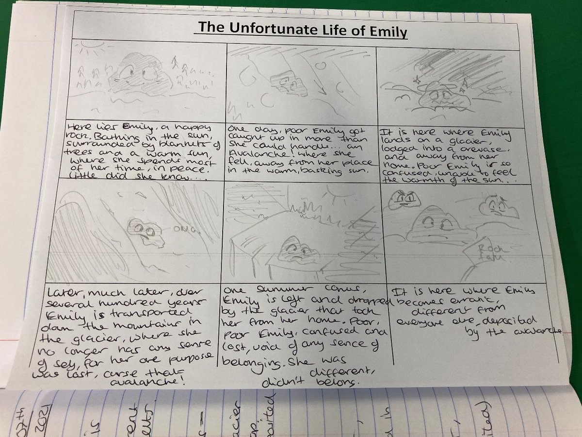 MarshlandHS's tweet photo. Fantastic work from year 8's in geography this week learning about erratics.
#geographyrocks #erratics #whathappenstoarock? #pooremily #highqualitywork https://t.co/k7U83KKYqH