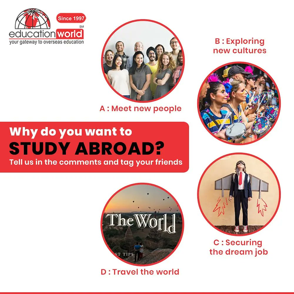 Tag your friends and comment your top reasons to study abroad!
#studyabroad #overseaseducation #scholarship #Ahmedabad #Surat