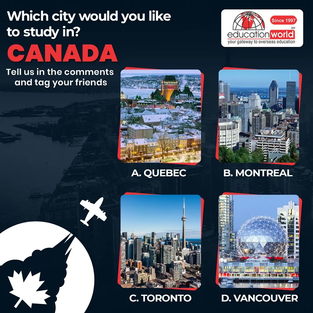 Comment and let us know your preferred study destination! 
#studyabroad #Canada #studyincanada #overseaseducation