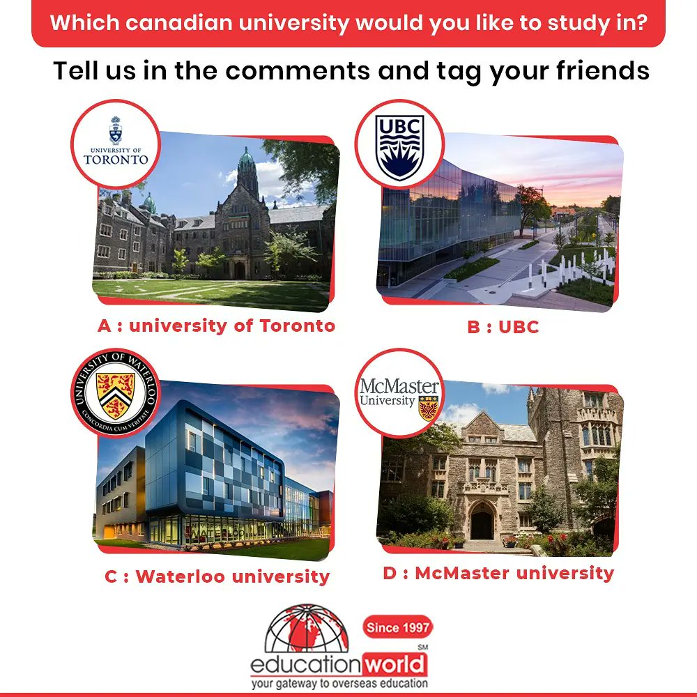 Which university do you prefer? Comment and let us know! 
#studyabroad #Canada #overseaseducation