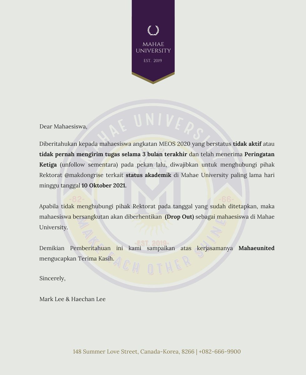 { DROP OUT ANNOUNCEMENT }

Dear Mahaesiswa, this is mahaeunited. Please read the letter carefully.

Thank you.

#MEOS2020