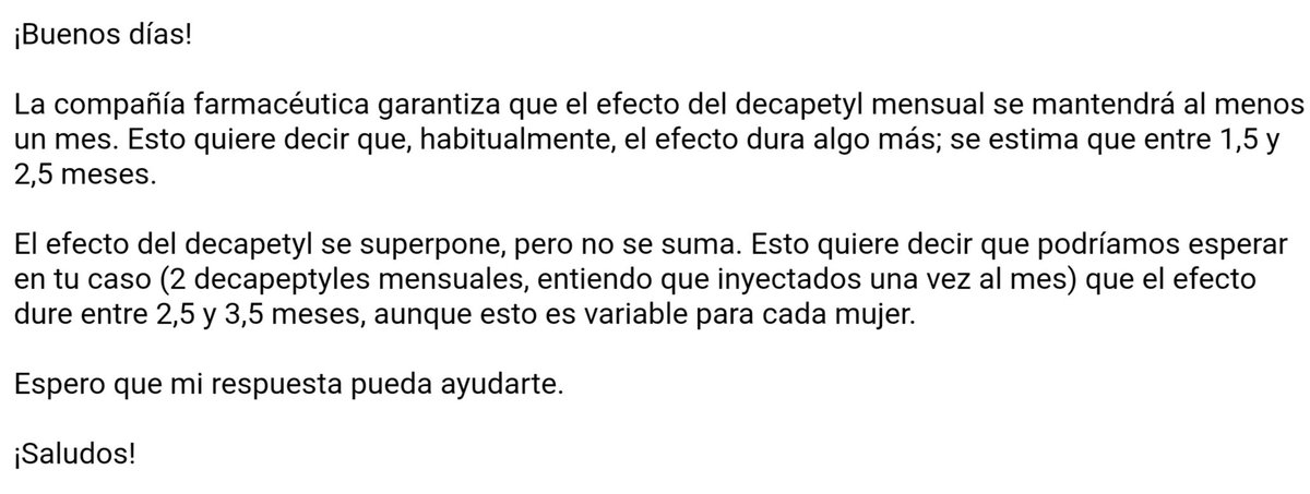 #infertilpandy después d mucho remenar, x fin conseguí la respuesta q buscaba. Ya sé q es un protocolo poco común pero para quien le interese: cuánto tarda en reactivarse aprox tu ciclo después d la inducción menopausia para ir a transfer #gonapeptyl #decapeptyl <a href="/redinfertiles/">Red Infertiles</a>
