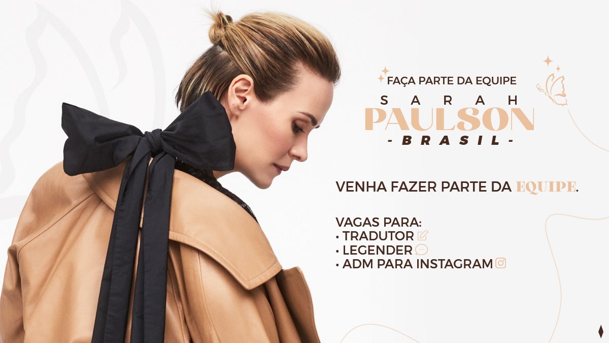 BraSarahPaulson's tweet photo. 🔊 Venha fazer parte da equipe do Sarah Paulson Brasil! Estamos com vagas na nossa equipe, não perca tempo e se inscreva agora mesmo!

https://t.co/HgXpsBeDGj https://t.co/ghtIMArbtb