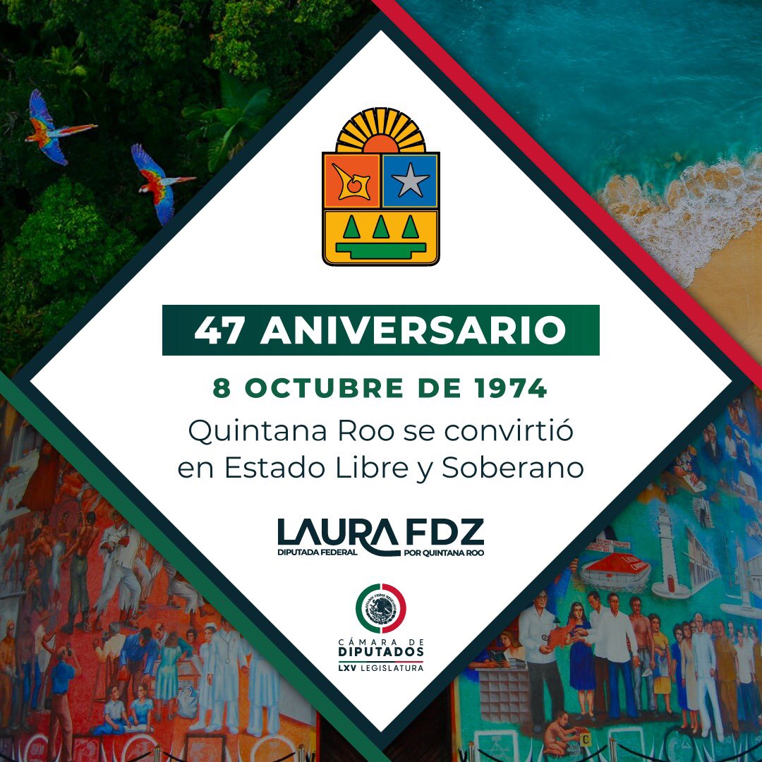 Celebramos de pie este día en el que Quintana Roo se convirtió en Estado. En solo 47 años su desarrollo ha sido extraordinario.
Un orgullo al que hemos contribuido tod@s l@s que aquí vivimos.
