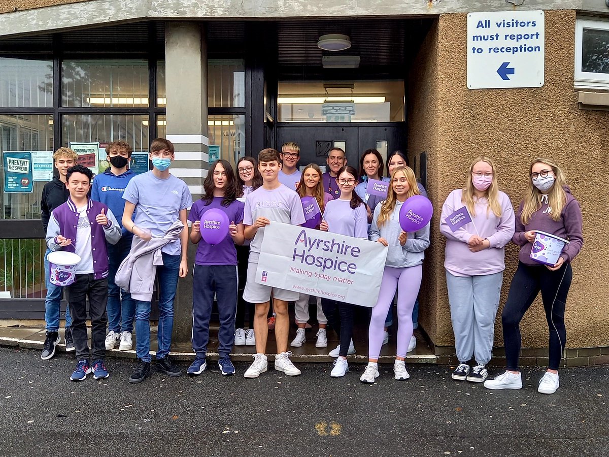 Kilwinning_Acad's tweet photo. Kilwinning Academy went Purple in aid of the @AyrshireHospice's Go Purple Day!  Well done to all the pupils and staff taking part 💜💜💜 #gopurple2021 #respect #belonging #dedication #inspiration https://t.co/YNxzzTxWb1
