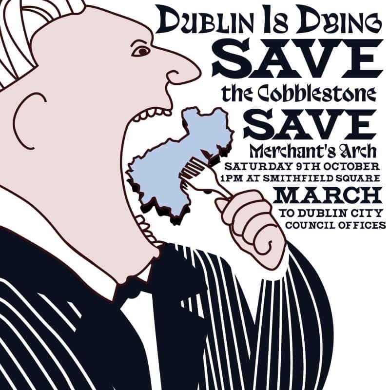 RuthCoppingerSP's tweet photo. Nothing symbolises more the threat to our heritage from capitalism than the cultural vandalism planned at #MerchantsArch and #TheCobblestone. Remember how Georgian Dublin was ripped out? Soulless, generic hotels will enrich a few but our city will be poorer. Protest tomorrow 1pm. https://t.co/cijODofMkZ