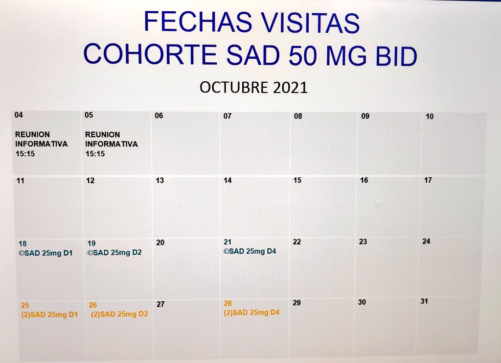 UEC_HRC's tweet photo. ¡Buenas tardes! 
Actualizamos calendario con las próximas fechas para el estudio SYL1801-I
Continúa reclutamiento abierto para todos aquellos que estéis interesados en participar. 
OS ESPERAMOS https://t.co/IwC09WAoWK