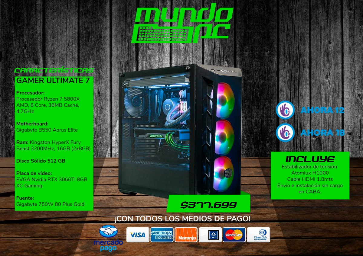 MundoPCarg's tweet photo. Una gamer ultra con lo último de Ryzen🔥🔥🔥

👾GAMER ULTIMATE 7: Mother Gigabyte B550 Aorus Elite, Micro AMD Ryzen 7 5800X 8 Cores/36MB Caché/4.7GHz, RAM Kingston HyperX Fury Beast 16GB 3200MHZ (2x8GB), Placa EVGA Nvidia RTX 3060TI 8GB XC Gaming

💯¡Somos Mundo PC! https://t.co/nxOwJ3Di6W