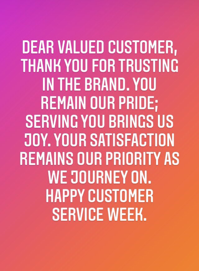 watchWwilliam's tweet photo. Dear Valued Customer, thank You for trusting WatchwithWilliam. You remain our Pride; serving you brings us Joy. Your satisfaction remains our Priority as we journey on. 
Happy Customer Service Week.
#watch #WatchwithWilliam #customerservice #customer #CustomerServiceWeek https://t.co/zniXc4hLR6