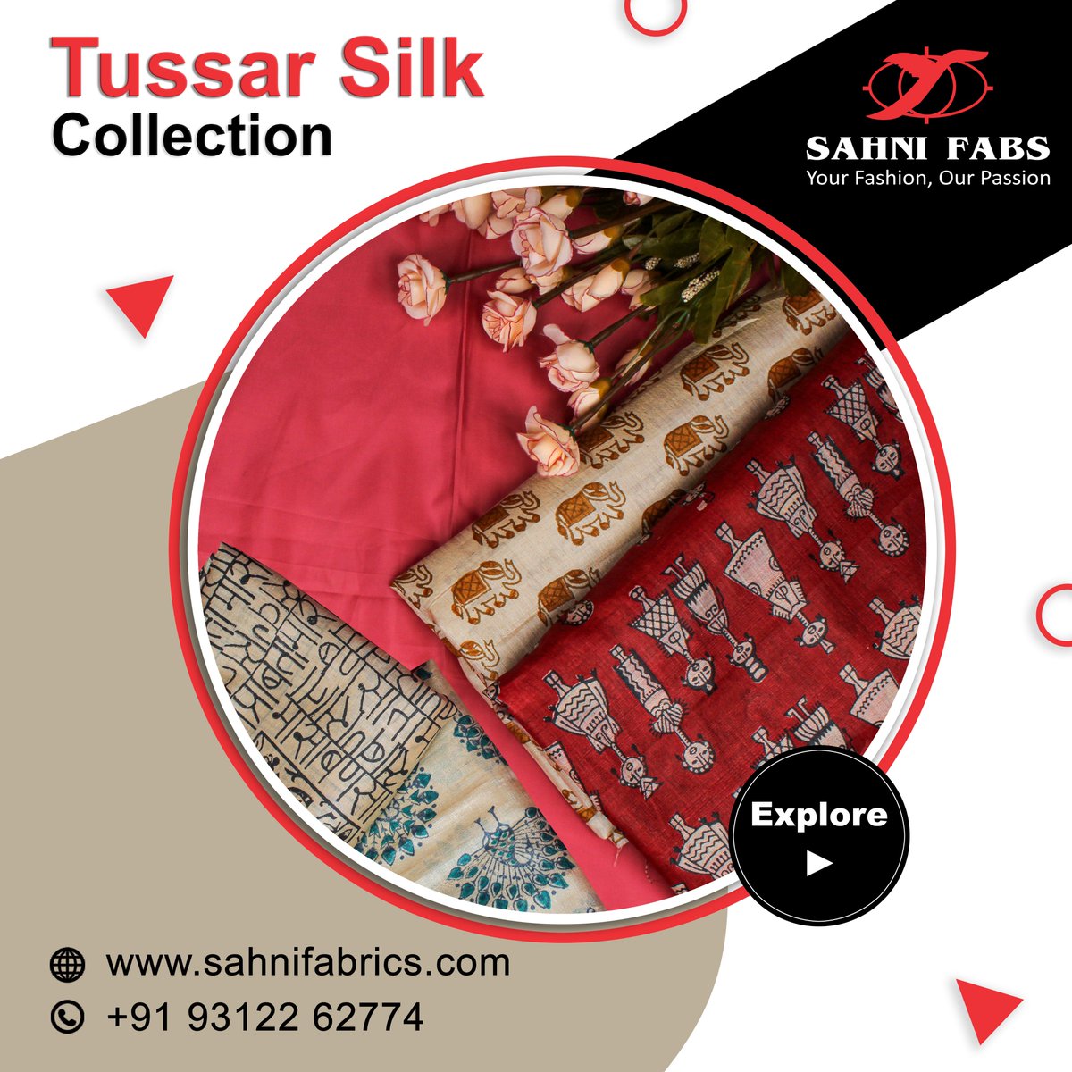 sahnifabrics's tweet photo. Be the centre of attention this festive season with our finest quality classy and comfortable Tussar Silk Fabrics.
We've a wide range of eye-catchy designs to boost your temptations. 
Start wishlisting Now!
https://t.co/yk1hIQavzk
#TussarSilkFabrics #TussarSilkfabriconline https://t.co/mjuoCM0C9R