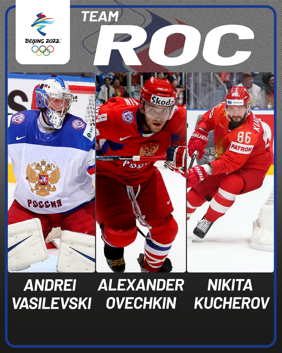 IIHFHockey's tweet photo. 👋 @ovi8 @86Kucherov and Andrej Vasilevski 👀

Keep your eye on #ROC this year as some of the country's biggest @NHL stars join the @Beijing2022 roster. 

More info 👉 https://t.co/ZUknuqtwVb

@russiahockey @Capitals @TBLightning https://t.co/IZr6hBIi0F
