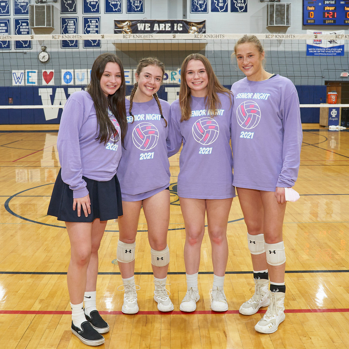 ICCPKnights's tweet photo. Congratulations to our Girls Volleyball Seniors on a great 4 years! Abby Idasek, Morgan Cantwell, Lexi Brandstatter, and Claire Wagner were celebrated on Senior Knight vs. Bishop Mac. Knights won in 2 sets (25-6, 25-14). #weareIC #iccpvb #seniorknight https://t.co/RIiJsGEqsM