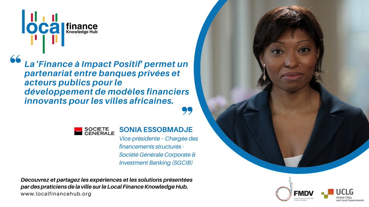 fmdv_org's tweet photo. Découvrez la "Finance à impact positif" pour les villes émergentes, de nouveaux modèles financiers durables développés par les banques privées en partenariat avec les acteurs publics, avec l’interview de Sonia Essobmadje, #LocalFinanceKnowledgeHub
👉 https://t.co/SceHIn0YCI https://t.co/xNtcRtxp8A